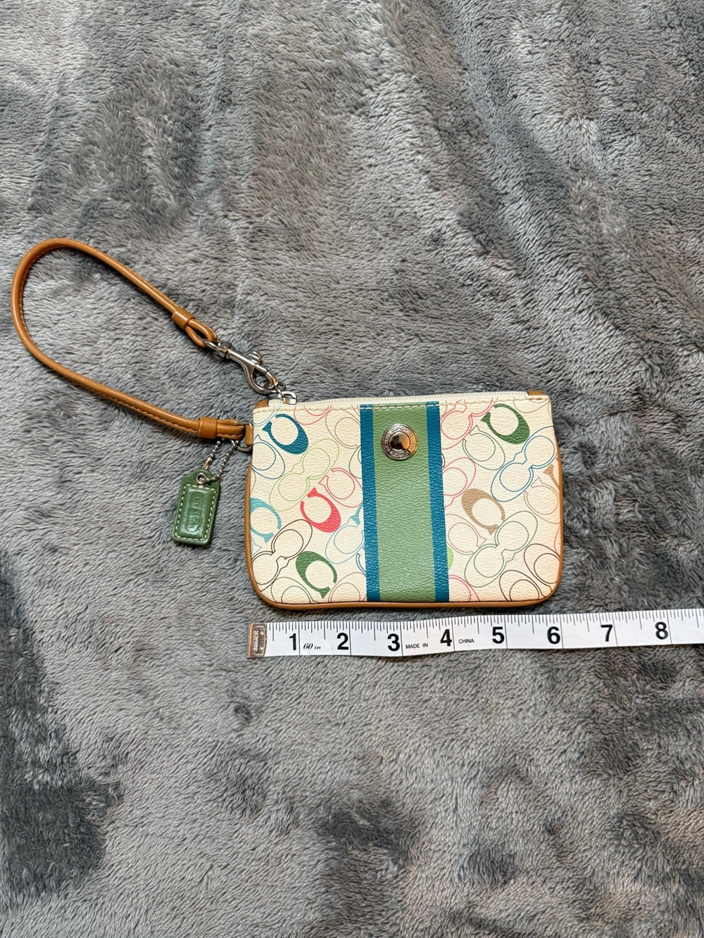 Coach Small Wristlet with Teal, Green & Tan Accents